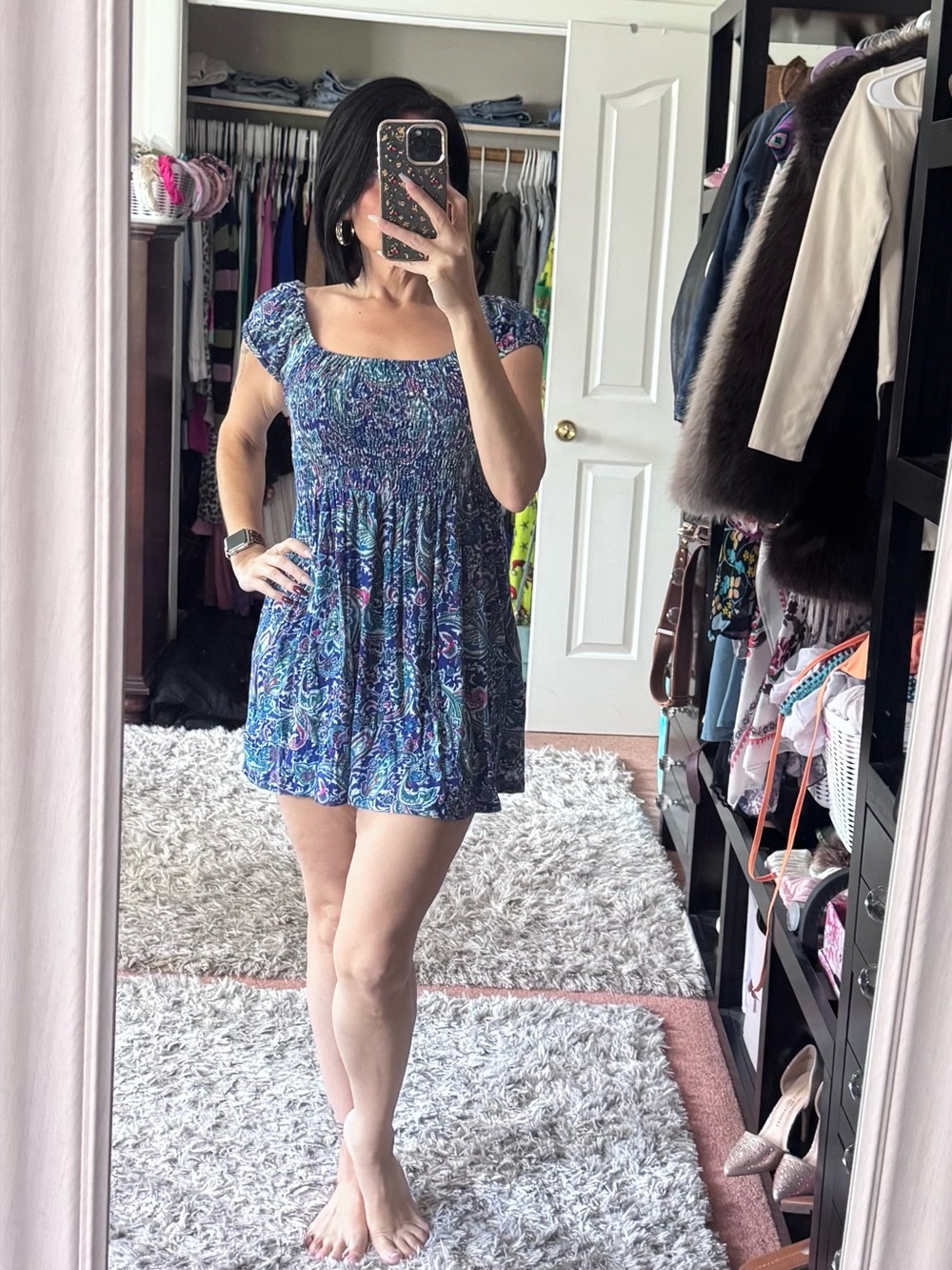 Forever 21 Blue & Purple Paisley Smocked Mini Dress
